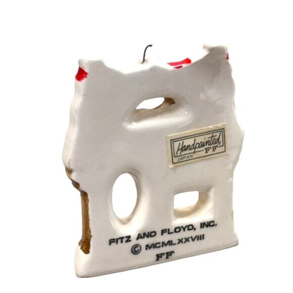 Fitz & Floyd Vtg Handpainted Ceramic House Ornament 1978 Japan Chirstmas Wreath - Picture 2 of 4